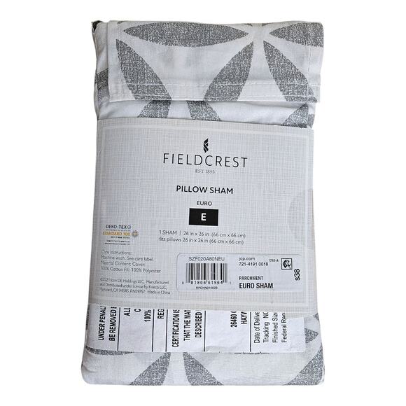 NEW Fieldcrest Geo Euro Pillow Sham in Gray/White (Size: 26" x 26") - Picture 7 of 8